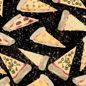 Watercolor Pizza Slices on Black