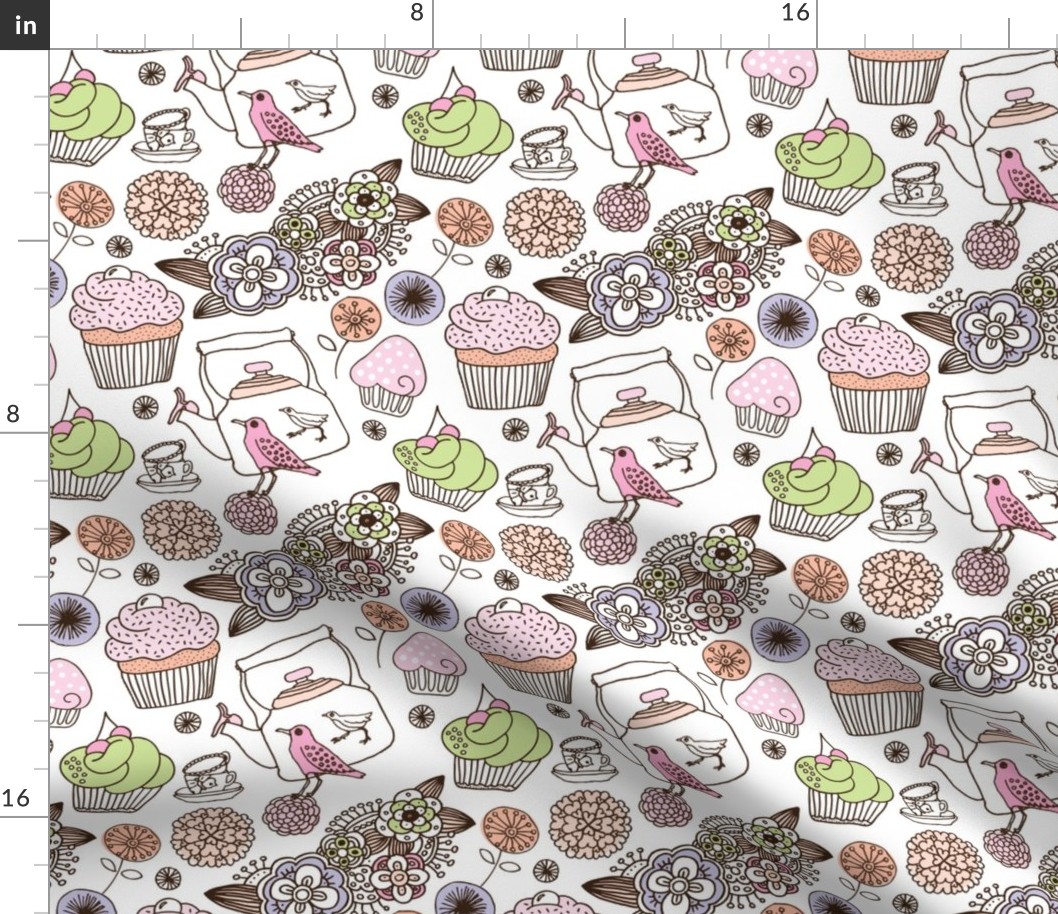 Vintage flower cupcake bird high tea pattern