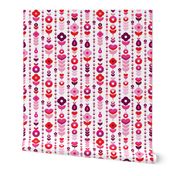 Retro red pink flower blossom pattern