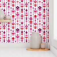 Retro red pink flower blossom pattern