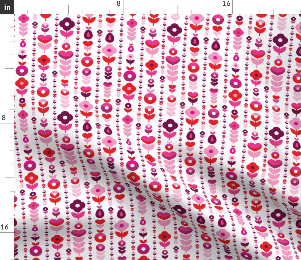 Retro red pink flower blossom pattern