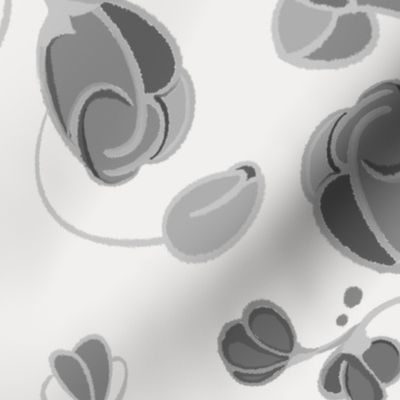 [Large] Complex Bleed Flowers Wallpaper Gray