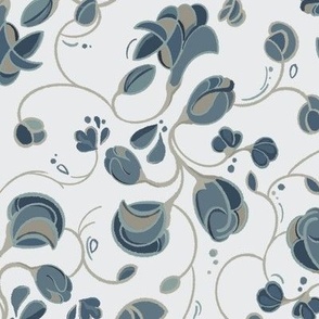 [Medium] Complex Bleed Flowers Wallpaper Blue Gray