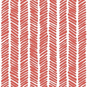 Hand Drawn Doodle Herringbone Stripes, Raspberry Blush and White (Medium Scale)