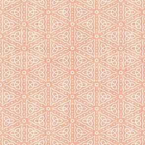 Geometric Celtic Knot Triangles Batik Block Print in Peach Fuzz and White (Medium Scale)