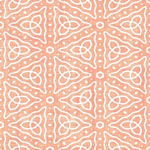 Geometric Celtic Knot Triangles Batik Block Print in Peach Fuzz and White (Large Scale)