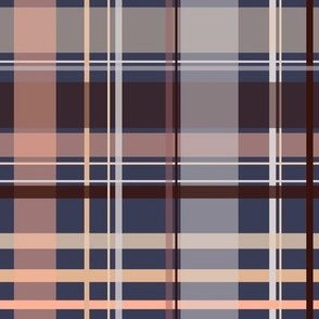 plaid in dark blue maroon apricot coral tan brown grey