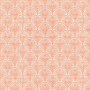 Batik Block Print Art Deco Shells in Peach Fuzz and White (Medium Scale)