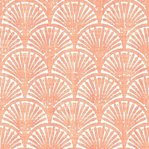 Batik Block Print Art Deco Shells in Peach Fuzz and White (Large Scale)