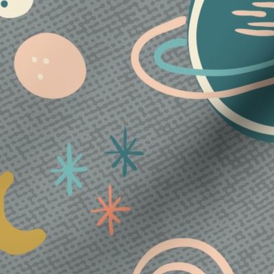 Galaxy outer space children's bedding - large size planets moon and stars - retro kids outer space galaxy