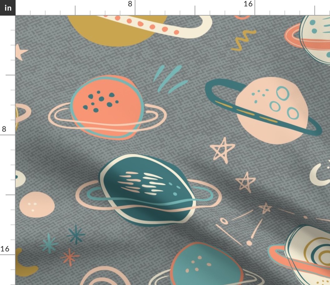 Galaxy outer space children's bedding - large size planets moon and stars - retro kids outer space galaxy
