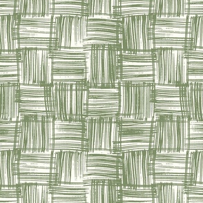 Hand Drawn Doodle Basket Weave, Sage Green and Natural White (Medium Scale)