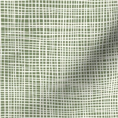 Hand Drawn Woven Baby Grid Lines, Natural White on Sage Green (Medium Scale)