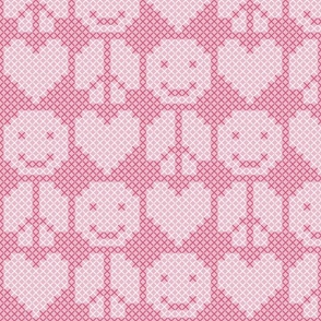 Love Peace Happiness / medium scale / pink cross stich pattern