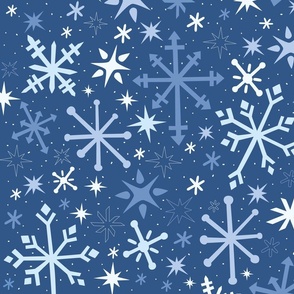 Snowflake flurry in blues Winter snow lover holiday fabric // Large