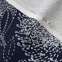 PROTEA VARIETY EMBROIDERY WHITE ON NAVY BLUE