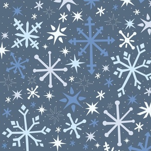 Snowflake flurry in blues and grey  Winter snow lover holiday fabric // Large