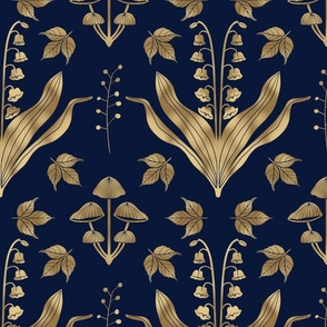 Carolina Flora in gold on navy blue - 