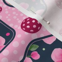Large Scale Pickleball Paddles and Balls Pink and Navy Floral