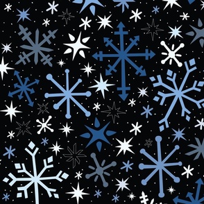 Snowflake flurry in blues Winter snow lover holiday fabric // Large