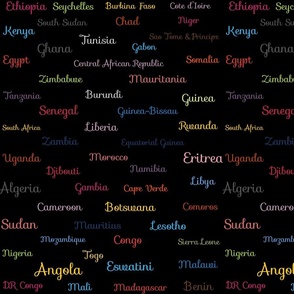 Names of all African countries on black background 