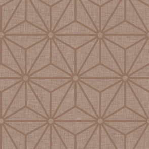 06 Geometric Stars- Japanese Hemp Leaves- Asanoha- Linen Texture on Mocha Brown Background- Petal Solids Coordinate- Large