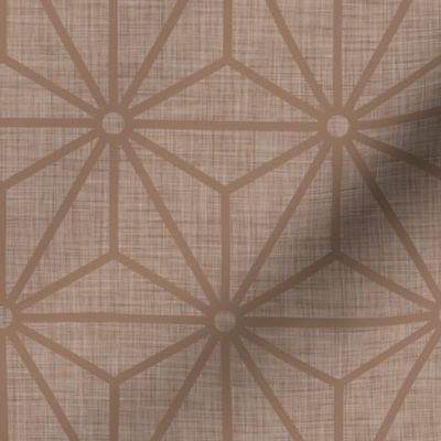 06 Geometric Stars- Japanese Hemp Leaves- Asanoha- Linen Texture on Mocha Brown Background- Petal Solids Coordinate- Medium