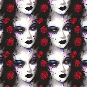 Porcelain Doll Goth Girl In Roses