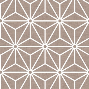 06 Geometric Stars- Japanese Hemp Leaves- Asanoha- White on Mocha Brown Background- Petal Solids Coordinate- Large