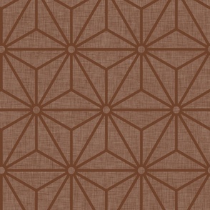 07 Geometric Stars- Japanese Hemp Leaves- Asanoha- Linen Texture on Cinnamon Brown Background- Petal Solids Coordinate- Large
