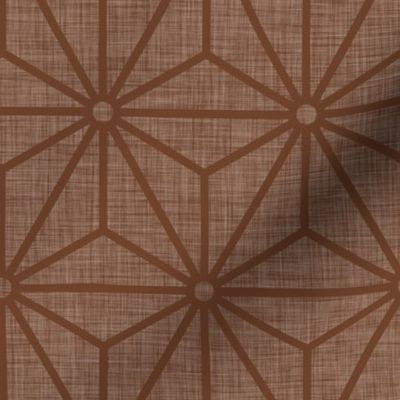 07 Geometric Stars- Japanese Hemp Leaves- Asanoha- Linen Texture on Cinnamon Brown Background- Petal Solids Coordinate- Medium