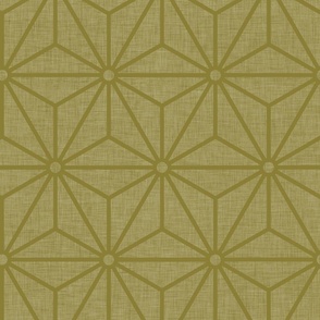08 Geometric Stars- Japanese Hemp Leaves- Asanoha- Linen Texture on Moss Green Background- Petal Solids Coordinate- Large- Fall- Autumn Leaves- Earthy Green Wallpaper