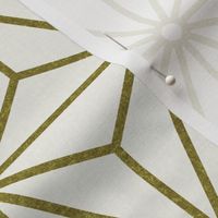 08 Geometric Stars- Japanese Hemp Leaves- Asanoha- Moss Green on Off White Background- Petal Solids Coordinate- Medium