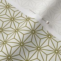 08 Geometric Stars- Japanese Hemp Leaves- Asanoha- Moss Green on Off White Background- Petal Solids Coordinate- sMini