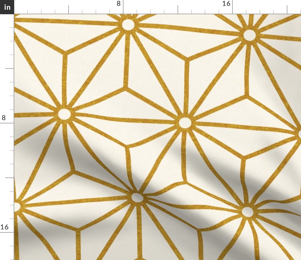 09 Geometric Stars- Japanese Hemp Leaves- Asanoha- Mustard Gold on Off White Background- Petal Solids Coordinate- Extra Large