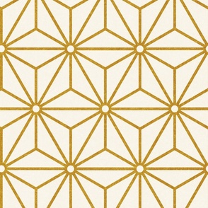 09 Geometric Stars- Japanese Hemp Leaves- Asanoha- Mustard Gold on Off White Background- Petal Solids Coordinate- Large