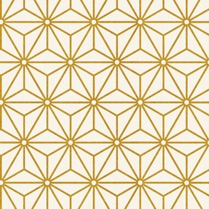 09 Geometric Stars- Japanese Hemp Leaves- Asanoha- Mustard Gold on Off White Background- Petal Solids Coordinate- Medium