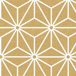 09 Geometric Stars- Japanese Hemp Leaves- Asanoha- White on Mustard Gold Background- Petal Solids Coordinate- Extra Large
