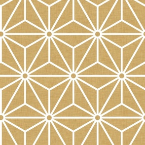 09 Geometric Stars- Japanese Hemp Leaves- Asanoha- White on Mustard Gold Background- Petal Solids Coordinate- Large