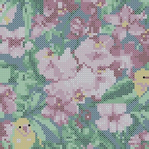 cross stitch floral pale