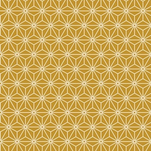 09 Geometric Stars- Japanese Hemp Leaves- Asanoha- White on Mustard Gold Background- Petal Solids Coordinate- Small