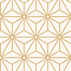 10 Geometric Stars- Japanese Hemp Leaves- Asanoha- Honey Gold on Off White Background- Petal Solids Coordinate- Large