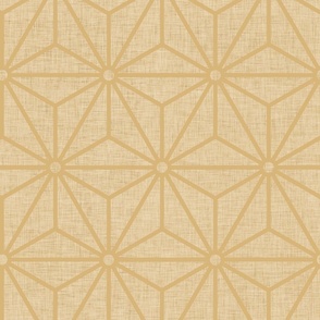 10 Geometric Stars- Japanese Hemp Leaves- Asanoha-Linen Texture on Honey Gold Background- Petal Solids Coordinate- Large