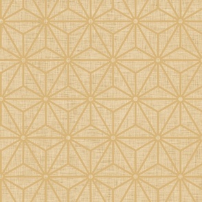 10 Geometric Stars- Japanese Hemp Leaves- Asanoha-Linen Texture on Honey Gold Background- Petal Solids Coordinate- Medium