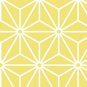 11 Geometric Stars- Japanese Hemp Leaves- Asanoha- White on Buttercup Yellow Background- Petal Solids Coordinate- Extra Large