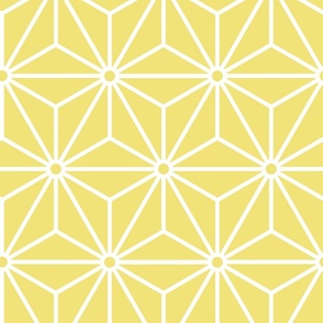 11 Geometric Stars- Japanese Hemp Leaves- Asanoha- White on Buttercup Yellow Background- Petal Solids Coordinate- Large
