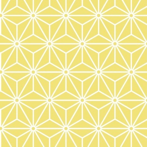 11 Geometric Stars- Japanese Hemp Leaves- Asanoha- White on Buttercup Yellow Background- Petal Solids Coordinate- Medium