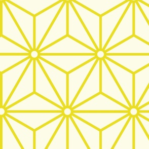 12 Geometric Stars- Japanese Hemp Leaves- Asanoha- Lemon Lime Yellow on Off White Background- Petal Solids Coordinate- Extra Large
