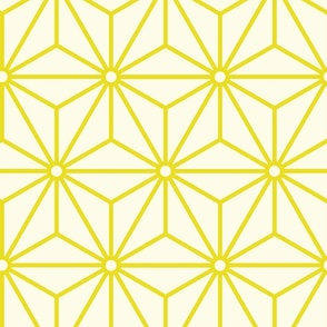 12 Geometric Stars- Japanese Hemp Leaves- Asanoha- Lemon Lime Yellow on Off White Background- Petal Solids Coordinate- Large