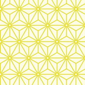 12 Geometric Stars- Japanese Hemp Leaves- Asanoha- Lemon Lime Yellow on Off White Background- Petal Solids Coordinate- Medium